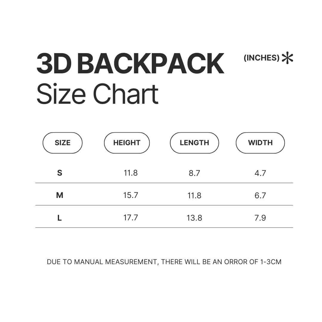 3D Backpack Size Chart - Chris Stapleton Store